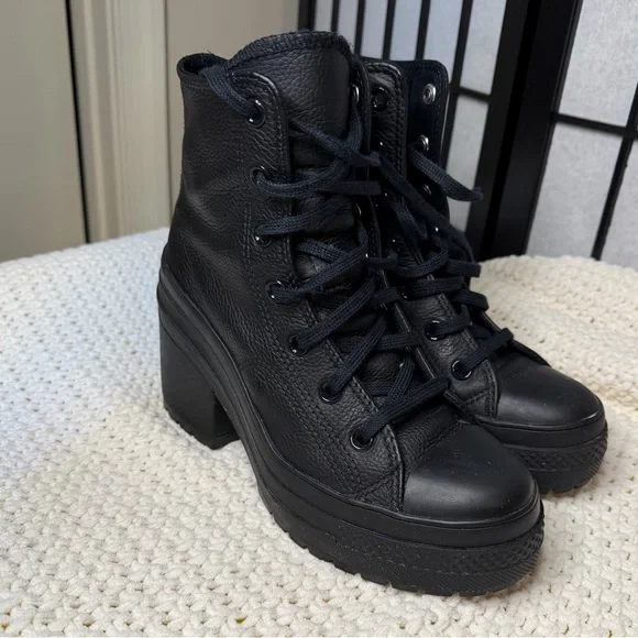 Converse Women’s Chuck De Luxe Heeled All-Black High-Top Sneaker Boots 7 - Picture 3 of 7